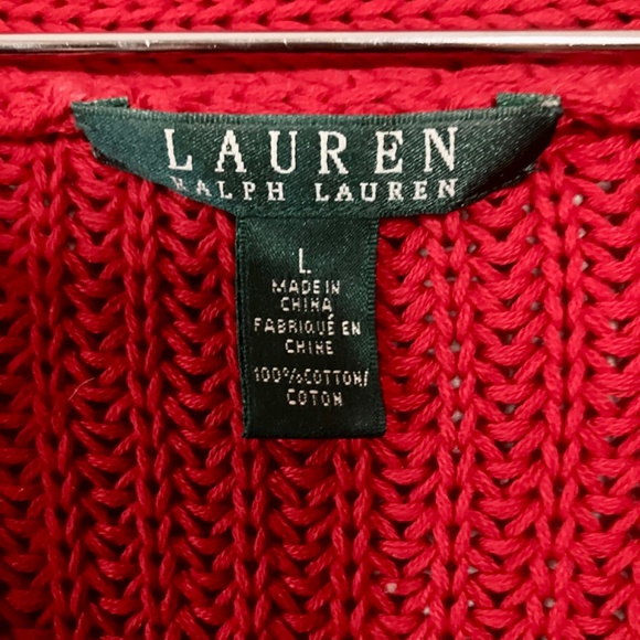 Lauren Ralph Lauren 100% cotton crimson cable knit v-neck sweater EUC - Picture 4 of 5